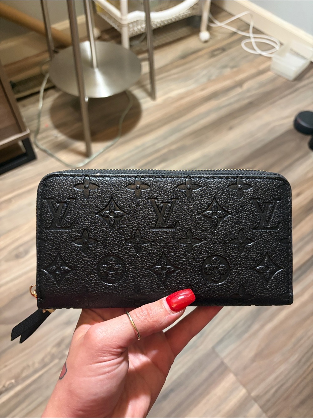 Louis Vuitton Black Embossed Monogram Zip-Around Wallet